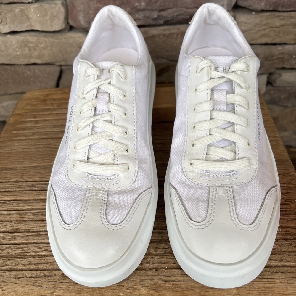 Cole Haan Shoes Womens 7 B Grandpro Rally Canvas T-Toe Sneakers White Canvas